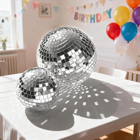 4 PCS Large Disco Ball Hanging Decoration Mirror Balls Spinning Hanging Disco Ball Decorations Party Birthday Wedding Graduation Christmas Indoor Outdoor Home Club Table Cake Decoration in Kuwait