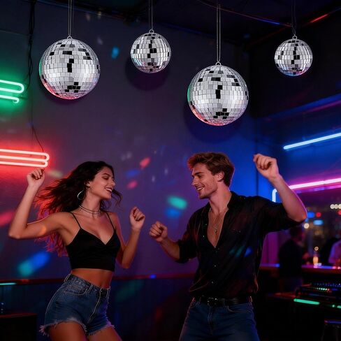 4 PCS Large Disco Ball Hanging Decoration Mirror Balls Spinning Hanging Disco Ball Decorations Party Birthday Wedding Graduation Christmas Indoor Outdoor Home Club Table Cake Decoration in Kuwait