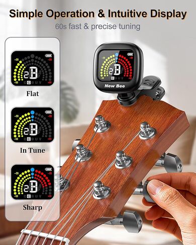 New bee Guitar Tuner Rechargeable, 360° Rotatable Clip On Tuner with Color Screen, Fast & Accurate Chromatic Tuning for Guitar, Bass, Ukulele, Violin, Cello in Kuwait