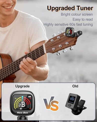 New bee Guitar Tuner Rechargeable, 360° Rotatable Clip On Tuner with Color Screen, Fast & Accurate Chromatic Tuning for Guitar, Bass, Ukulele, Violin, Cello in Kuwait