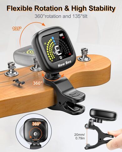 New bee Guitar Tuner Rechargeable, 360° Rotatable Clip On Tuner with Color Screen, Fast & Accurate Chromatic Tuning for Guitar, Bass, Ukulele, Violin, Cello in Kuwait