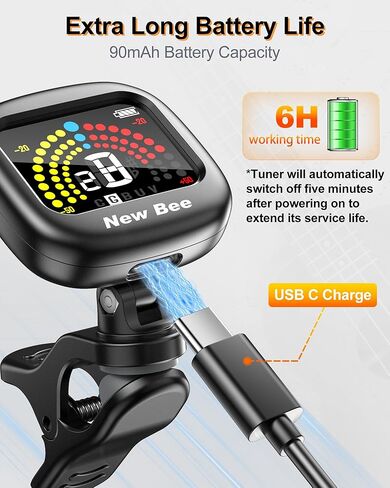 New bee Guitar Tuner Rechargeable, 360° Rotatable Clip On Tuner with Color Screen, Fast & Accurate Chromatic Tuning for Guitar, Bass, Ukulele, Violin, Cello in Kuwait