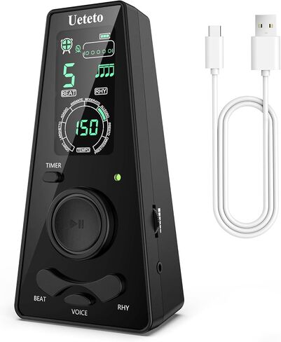 Ueteto Digital Metronome for Piano, Guitar, Drum, Violin Practice, Metronome with Human Voice and Headphone Jack, 9 Rhythms, 40-208 BPM, Timer Function for Musicians in Kuwait