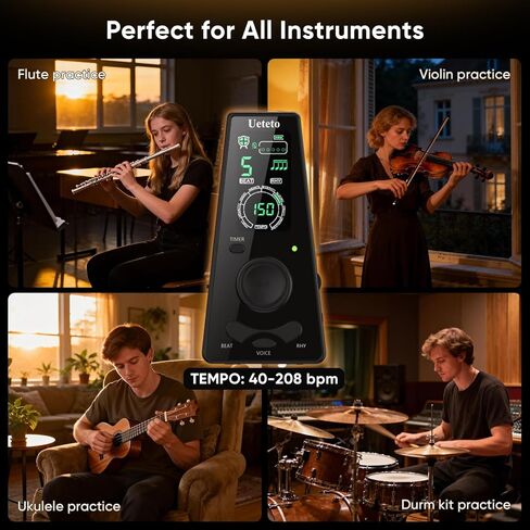 Ueteto Digital Metronome for Piano, Guitar, Drum, Violin Practice, Metronome with Human Voice and Headphone Jack, 9 Rhythms, 40-208 BPM, Timer Function for Musicians in Kuwait