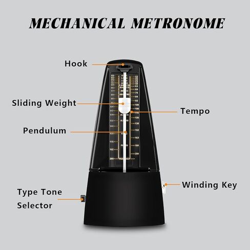 Mechanical Metronome with Loud Sound and Accurate Rhythm for Beginners and Professionals, Ideal for Piano Guitar Drum Violin and Other Instruments (Black) in Kuwait