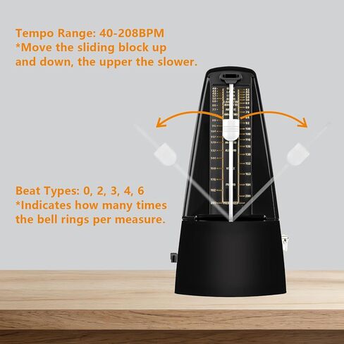 Mechanical Metronome with Loud Sound and Accurate Rhythm for Beginners and Professionals, Ideal for Piano Guitar Drum Violin and Other Instruments (Black) in Kuwait