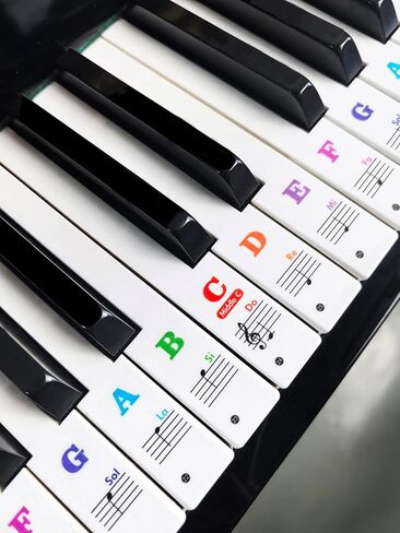 ملصقات ملاحظات البيانو للمفاتيح 37-49-54-61-76-88، ملصقات لوحة مفاتيح البيانو للتعلم، مقاومة للماء قابلة للإزالة للمفاتيح باللونين الأبيض والأسود - لا تبهت، لاصق قوي، لا تترك أي بقايا (ورق الموظفين) in Kuwait