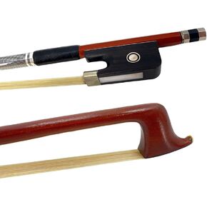 Cello Bow 4/4 Full Size Brazilwood Handmade with Natural White Horsehair Black Leather Ebony Double-Eyed Inlay Professional Grade for beginner Balanced Responsive in Kuwait