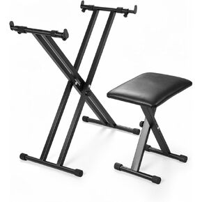 Keyboard Stand & Bench Set – Double-X Piano Stand with Adjustable Height (7 Levels), Foldable Design, Heavy-Duty Construction, Suitable for Most Keyboards, Digital Pianos in Kuwait