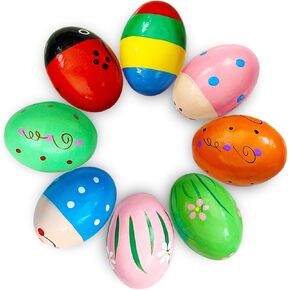 8 PCS Easter Wooden Eggs Shakers Musical Instruments Decorations Percussion Maracas Craft for Kids/Toddlers Hunt Game Gifts Basket Stuffers Fillers Decor in Kuwait