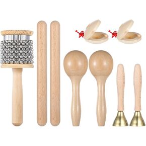 مجموعة أدوات موسيقية كلاسيكية مكونة من 9 قطع، مجموعة أدوات قرع يدوية خشبية، تتميز بأجراس بمقبض وعصي إيقاعية وماراكاس وصنجات وكاباسا خشبية in Kuwait