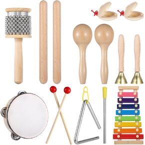 8 أنواع من الآلات الموسيقية مجموعة أدوات قرع يدوية خشبية، إكسيليفون، الدف، مثلث، أجراس يدوية، كاباسا in Kuwait