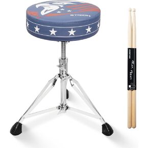 STRICH Drum Throne, Height Adjustable Padded Seat Drum Stool, Heavy Duty Swivel Drum Chair, Modern Elegant Edgy Graphic,Double Braced Padded Stool with 5A Drumsticks, SDB-20P, Blue in Kuwait