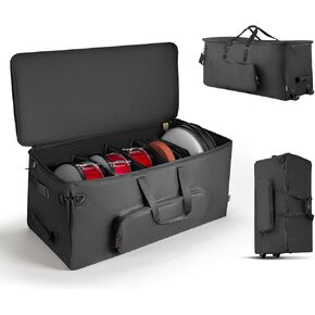 VEVOR Electronic Drum Kit Bag, 600D, Padded Drum Bag with Wheels, Large 36.2 x 16.5 x 16.1 in Interior, Lightweight Travel Case with Detachable Dividers, Multiple Pockets, for Electric Drums, Black in Kuwait