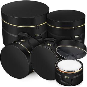 5-Piece Drum Case Set - Padded Drum Bags for 22" Kick, 12"/13"/16" Toms & 14" Snare Lightweight drum carrying cases for drummers, ideal for gig transport & long-term storage, protects standard kit in Kuwait