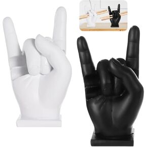 Drumstick Display Stand, 2-Piece Set, Rock Hand Design, Resin, Black & White, Gift For Drummers in Kuwait