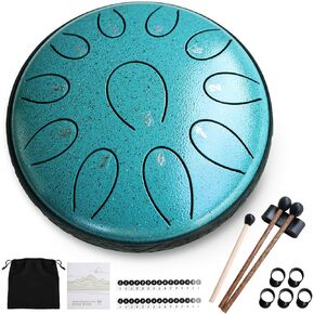 Steel Tongue Drum 6 Inch 11 Notes, Rain Drum D Major Handpan Drum for Music Lovers Meditation Yoga Beginner Gift for Families/Friends,Peacock Green in Kuwait