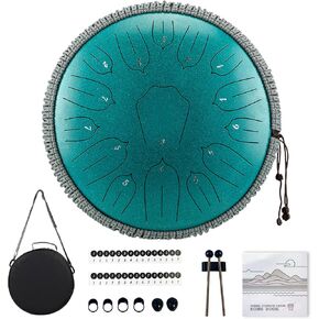 TUOKING Steel Tongue Drum 13 inch 15 Notes Rain Drum for Outside D Key with Lotus Design - Handpan Percussion Instrument for Meditation,Yoga,and Music Therapy,Gift for Beginners & Adults(Navy Blue) in Kuwait