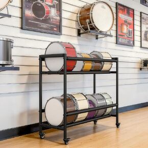 yeshine Two-Tier Snare Drum Holder, Heavy Duty Metal Snares Stand, Rolling Snare Drum Display Rack with Locking Casters, Drums Storage Rack with Foam Pad for Home, Studio, Music Store in Kuwait