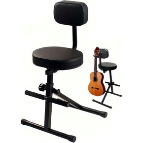 مقعد جيتار BlissKiss قابل للتعديل مع دعم خلفي - عرش موسيقي محترف مع شماعة أدوات، تصميم قابل للطي للمسرح والاستوديو، نطاق ارتفاع 33.9 بوصة - 42.1 بوصة، أسود in Kuwait