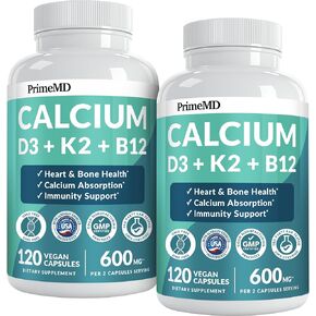 4-in-1 Calcium Supplements for Women and Men - Calcium with Vitamin D3 K2 5000 IU Supplement, 600mg per Serving - Gluten-Free, Vegan-Friendly (120 ct) in Kuwait