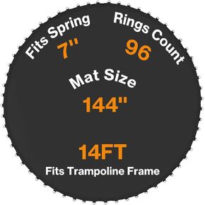 Aoodor Trampoline Replacement Mat, Jumping Mat Fits 8/10/12/14/15 ft Frame, Universal Jumping Round Trampoline Mat with 48/60/72/96/108 V-Rings, Only Fit 5.5"/7" Spring Length in Saudi Arabia
