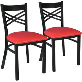 كرسي مطعم تجاري، كرسي معدني أسود متقاطع الظهر، مقعد فينيل أسود، (مجموعة من 4) (32Q-197) in Kuwait