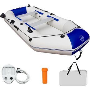 10FT Inflatable Fishing Boat for Adults with Drop-Stitch Floor 3–4 Persons PVC Inflatable Boat with Fishing Rod Holders, Ready for Fishing Tender or Recreation USCG Approved in Kuwait