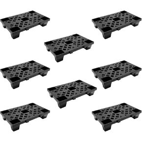 8 Pack Plastic Pallets, 19.7" x 11.8" x 3.9" Lightweight Nestable & Stackable Pallets, Black Interlocking Floor Tiles for Storage, Ventilated Design for Garage, Warehouse, Basement in Kuwait
