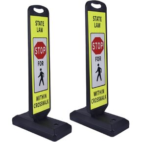 BESEA 2‑Pack 44″ Reflective Crosswalk Safety Sign – Printed with “STATE LAW STOP FOR WALKER WITHIN CROSSWALK", Water‑Fillable Weighted Base for Pedestrian Traffic & Parking Lot Safety in Kuwait