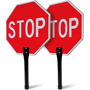 OLANZU علامة توقف محمولة مزدوجة الجوانب مكونة من 3 قطع مقاس 45.72 سم × 45.72 سم - علامة توقف من الألومنيوم المركب 120 مل مع مقبض (معدن) - خالية من الصدأ، علامات توقف محمية من الأشعة فوق البنفسجية للتحكم في حركة المرور والسلامة in Kuwait