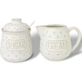 مجموعة السكر والكريمة السيراميكية من GDCZ، مجموعة تقديم القهوة، وعاء السكر مع ملعقة وإبريق كريم، كريمة الحليب وحاوية السكر (أبيض) in Kuwait