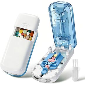 Professional Pill Cutter for Small Pills, 3-in-1 Pill Cutter Splitter for Small or Large Pills- Safely Cuts 1/2, 1/3, and 1/4 Multiple Pills Splitter, Adjustable Pill Cutter with Storage Box (Blue) in Kuwait