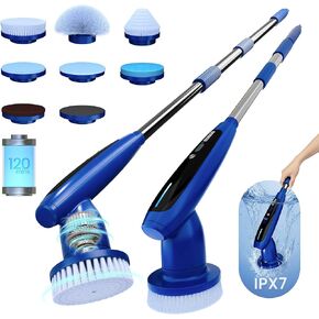 2026 Upgraded Electric Spin Scrubber: 120 Min Runtime, IPX7 Waterproof Cordless Power Scrubber, Adjustable Extension Handle, 8 Heads, 2 Speeds for Shower, Tub, Tile & Floor in Saudi Arabia