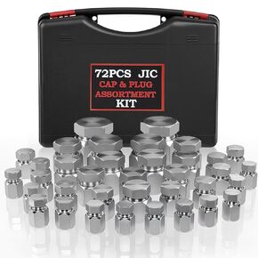 72PCS JIC Cap and Plug Set, 37 Degree Flare Thread Cap & Plug Assortment Set, Capping Off Hydraulic Lines, Carbon Steel, Size 4 6 8 10 12 16 in Kuwait