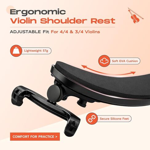 Ergonomic Violin Shoulder Rest for Students & Beginners – Lightweight Adjustable Fit for 4/4 & 3/4 Violins – Soft EVA Padding, Secure Silicone Feet in Kuwait