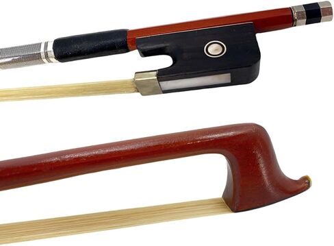 Cello Bow 4/4 Full Size Brazilwood Handmade with Natural White Horsehair Black Leather Ebony Double-Eyed Inlay Professional Grade for beginner Balanced Responsive in Kuwait