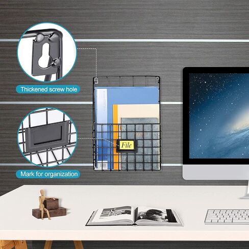 WantuSee Metal Wire Wall Mounted Magazine Holder, Wall Hanging Organizer holder for Files, Newspapers, Magazines with Tag Slot for Office, Home Organization, Black in Kuwait
