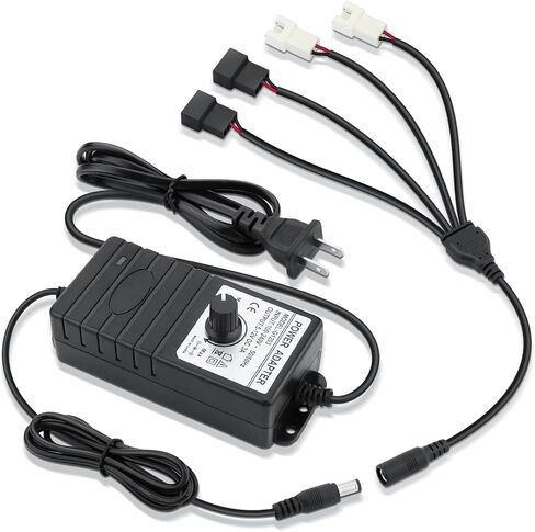 Wathai 2 pin pc controller مع SPLITTER 36W 12V مزود طاقة قابل للتعديل مع التحكم في سرعة المنفذ 4 ، محول 4-12V DC لمحبي تبريد الكمبيوتر 100-240V AC ، 3A 2 PIN متوافق in Kuwait