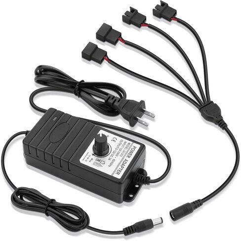 Wathai 2 pin pc controller مع SPLITTER 36W 12V مزود طاقة قابل للتعديل مع التحكم في سرعة المنفذ 4 ، محول 4-12V DC لمحبي تبريد الكمبيوتر 100-240V AC ، 3A 2 PIN متوافق in Kuwait