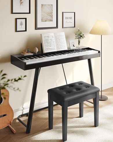 SONGMICS Piano Bench with Padded Cushion and Storage Compartment for Music Books, Vanity Stool, Tufted Wooden Piano Seat, 13.8 x 22 x 19.5 Inches, Black ULPB55H in Saudi Arabia