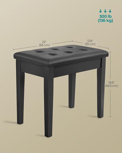 SONGMICS Piano Bench with Padded Cushion and Storage Compartment for Music Books, Vanity Stool, Tufted Wooden Piano Seat, 13.8 x 22 x 19.5 Inches, Black ULPB55H in Saudi Arabia