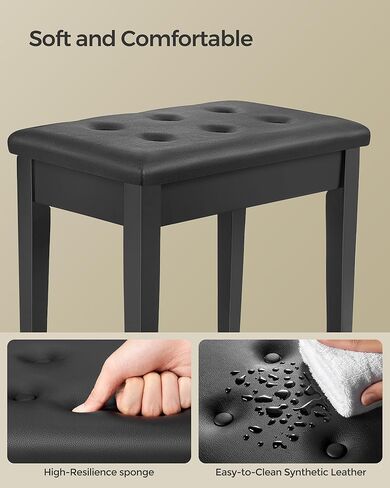 SONGMICS Piano Bench with Padded Cushion and Storage Compartment for Music Books, Vanity Stool, Tufted Wooden Piano Seat, 13.8 x 22 x 19.5 Inches, Black ULPB55H in Saudi Arabia