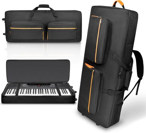 ORKELS 61-Key Keyboard Case with Wheels & Adjustable Shoulder Straps– Padded Rolling Gig Bag with 4 Accessory Pockets, for Digital Piano, Synthesizer & Keyboard in Saudi Arabia