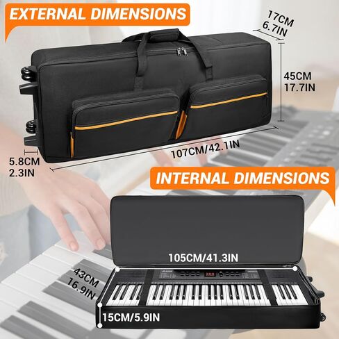 ORKELS 61-Key Keyboard Case with Wheels & Adjustable Shoulder Straps– Padded Rolling Gig Bag with 4 Accessory Pockets, for Digital Piano, Synthesizer & Keyboard in Saudi Arabia