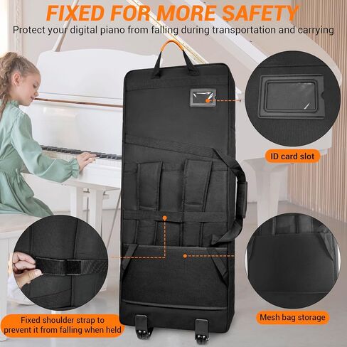 ORKELS 61-Key Keyboard Case with Wheels & Adjustable Shoulder Straps– Padded Rolling Gig Bag with 4 Accessory Pockets, for Digital Piano, Synthesizer & Keyboard in Saudi Arabia