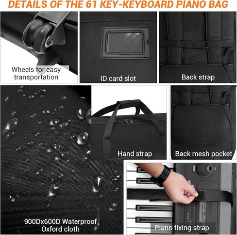 ORKELS 61-Key Keyboard Case with Wheels & Adjustable Shoulder Straps– Padded Rolling Gig Bag with 4 Accessory Pockets, for Digital Piano, Synthesizer & Keyboard in Saudi Arabia