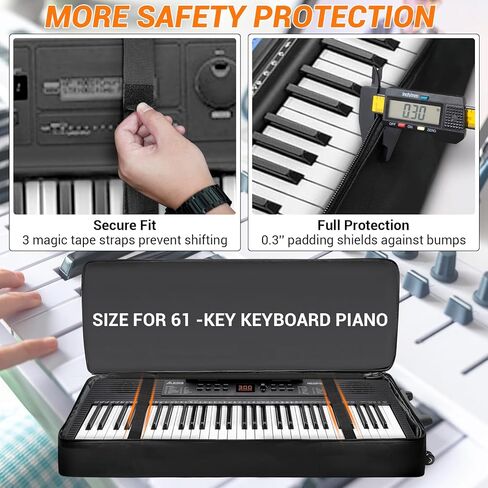 ORKELS 61-Key Keyboard Case with Wheels & Adjustable Shoulder Straps– Padded Rolling Gig Bag with 4 Accessory Pockets, for Digital Piano, Synthesizer & Keyboard in Saudi Arabia