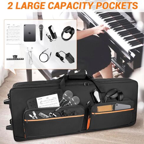 ORKELS 61-Key Keyboard Case with Wheels & Adjustable Shoulder Straps– Padded Rolling Gig Bag with 4 Accessory Pockets, for Digital Piano, Synthesizer & Keyboard in Saudi Arabia
