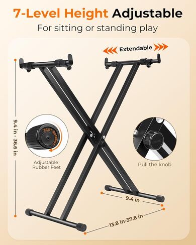 Keyboard Stand & Bench Set – Double-X Piano Stand with Adjustable Height (7 Levels), Foldable Design, Heavy-Duty Construction, Suitable for Most Keyboards, Digital Pianos in Kuwait